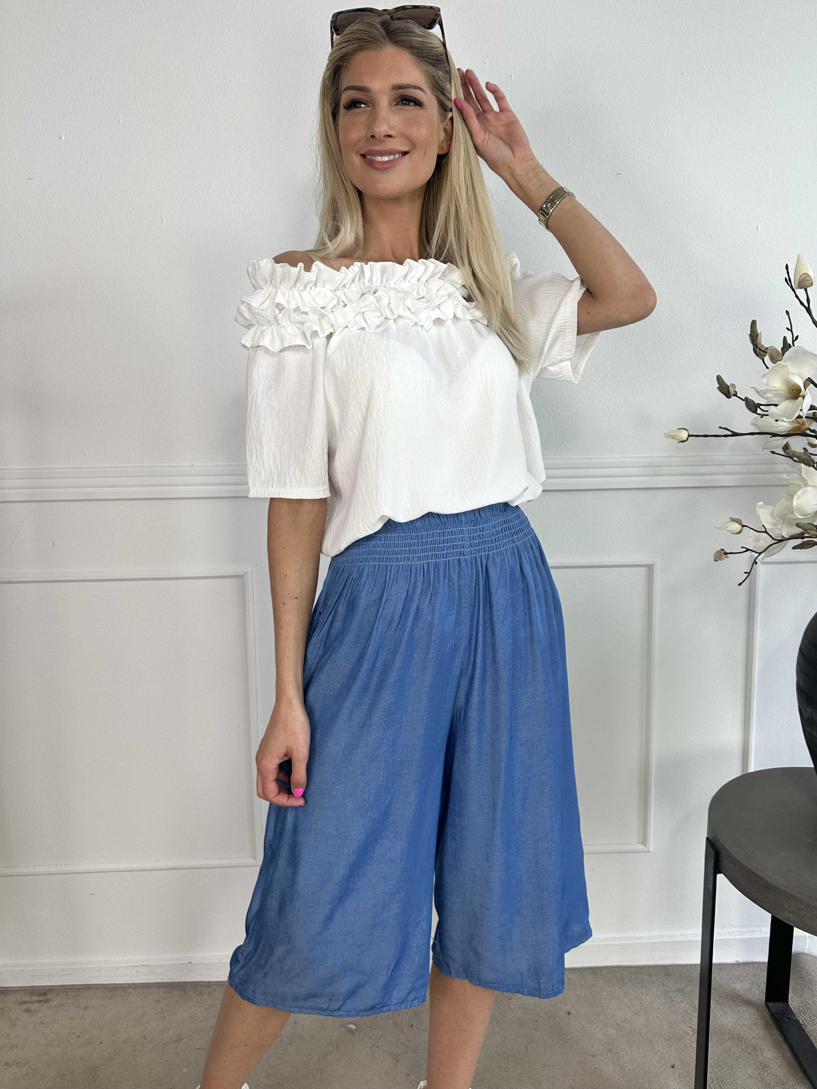 Pams Denim Knickers - Knälånga byxor med resår i midjan